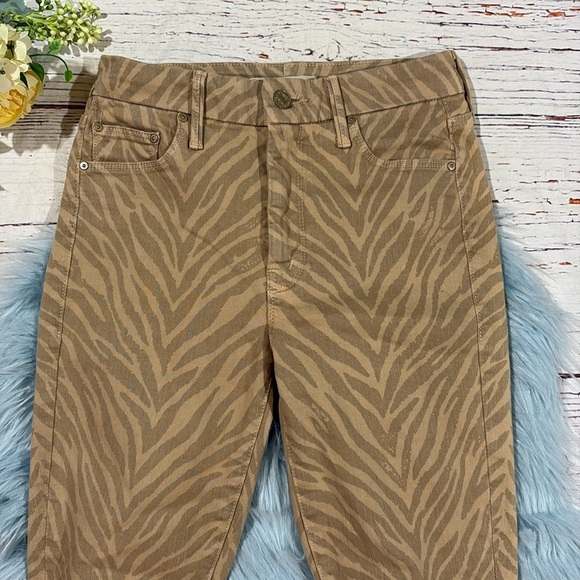 Mother The Looker Ankle Fray Sweet Stripes Skinny Animal Print Tan Jeans - Picture 8 of 12
